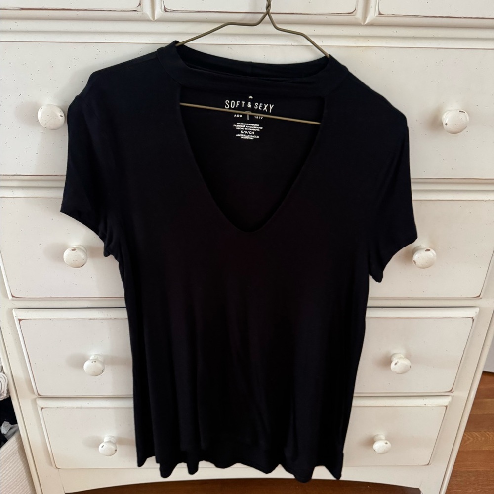 American Eagle Outfitters Black Cut Out Short Sleeve T-Shirt